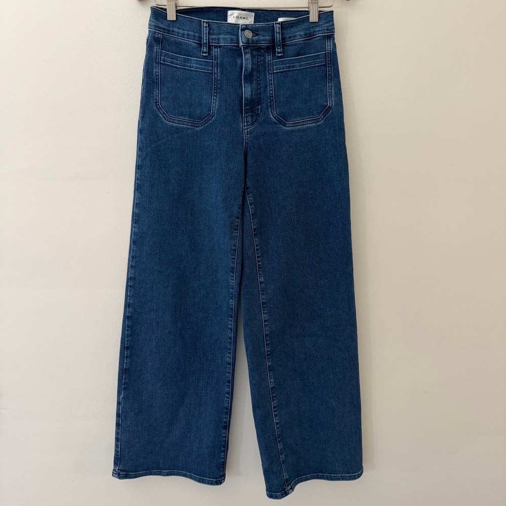 Frame Le Slim Palazzo Jeans Wide Leg High Rise Blue Denim Size 27 - Picture 2 of 11